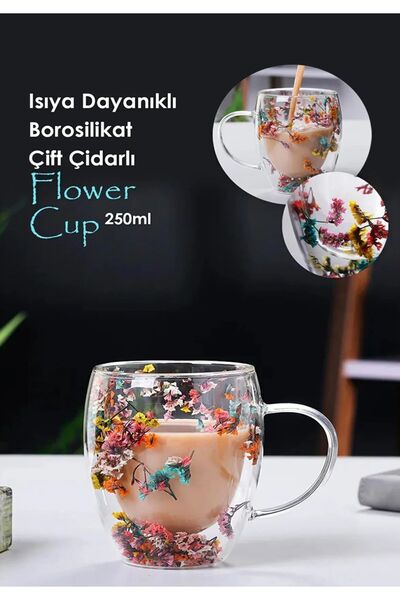 BABUBA Çift Cidarlı Isıya Dayanıklı Çiçekli 250 ml Kupa