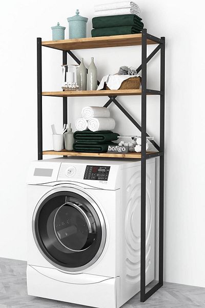 Bofigo 3 Shelf Metal Bathroom Organizer Metal Bathroom Rack Washing Machine Pine