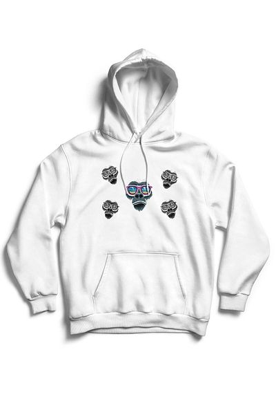 The Baski Cool Monkey Monkey Printed Unisex Fleece φούτερ - Τσέπη καγκουρό και κουκούλα