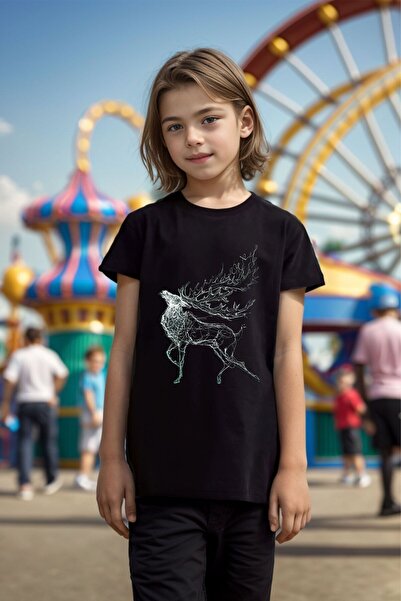The Baski Crni unisex umetnički minimalistički jelen Štampano vintage kratki ...