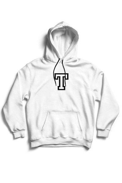 The Baski Φούτερ Unisex Λευκό T Letter με στάμπα καγκουρό με κουκούλα 3 κλωστών 100% βαμβάκι
