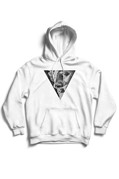 The Baski Triunghi alb cu sculptură imprimată - Hanorac unisex cu glugă cu bu...