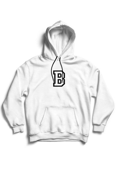 The Baski Unisex Λευκό γράμμα B με στάμπα καγκουρό με κουκούλα 3 κλωστών 100% βαμβακερό φούτερ