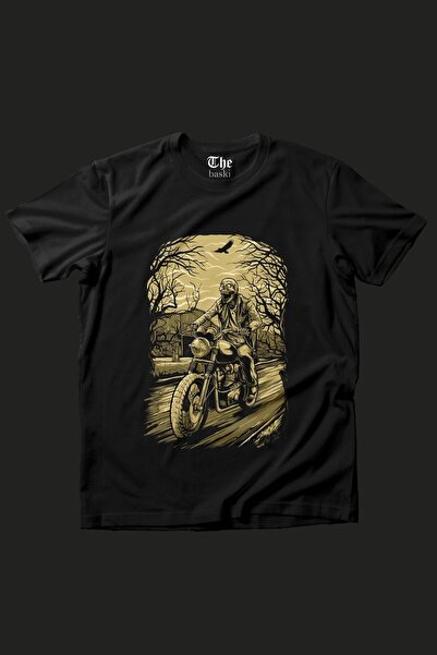 The Baski Crna unisex majica za motocikliste Štampano kratkih rukava T-shirt