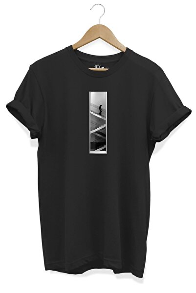 The Baski Crne unisex majice sa kratkim rukavima Štampano stepenica dole T-shirt