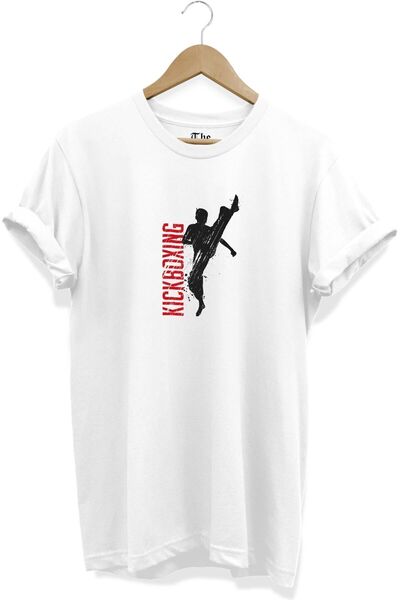 The Baski Tricou alb cu mânecă scurtă, cu imprimeu Kickboxing, cu design cool