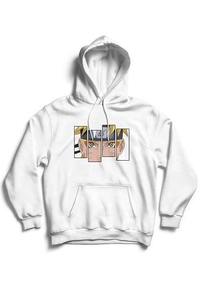 The Baski Φούτερ Unisex White Naruto με στάμπα καγκουρό με κουκούλα από βαμβάκι με 3 κλωστές
