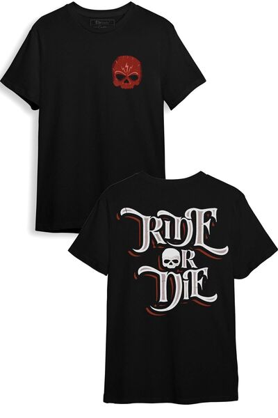 The Baski Tekst "Skull Ride Or Die" - Biker dizajn, kratki rukav T-shirt
