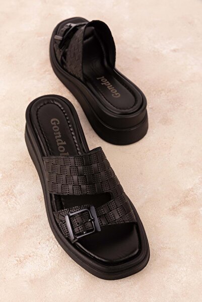 Gondol Γυναικείες γνήσιες δερμάτινες παντόφλες με σφήνα τακούνι Daily Stylish Ayh.1120