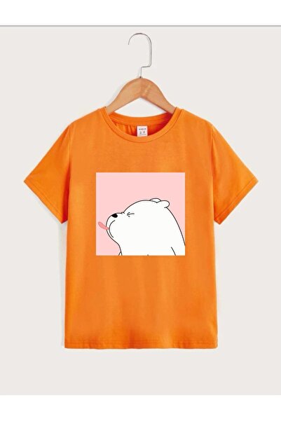 NoVibe Unisex Copii tricou - supradimensionat ani, Portocaliu, Urs Polar cu i...