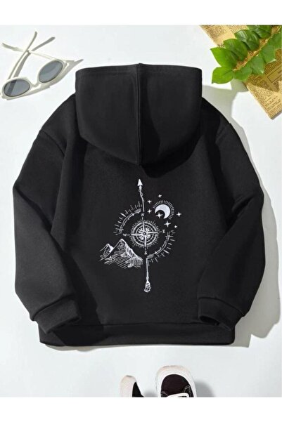 NoVibe Hanorac cu glugă, unisex, supradimensionat, negru, imprimat pe spate