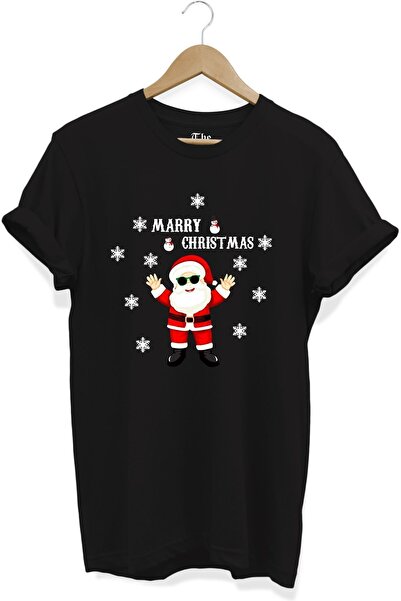 The Baski Tricou negru premium, 100% bumbac, cu imprimeu special de Crăciun