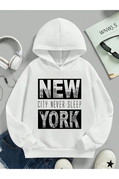 NoVibe Hanorac supradimensionat cu glugă, unisex, Neve City Never Sleep