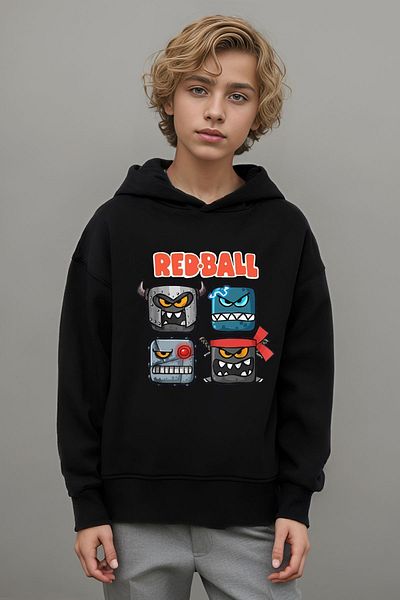 The Baski Hanorac premium unisex alb cu glugă cu imprimeu Redball pentru copii