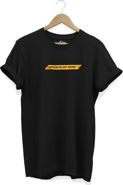 The Baski Black Unisex Caution No Trespassing Printed Short Sleeve T-shirt