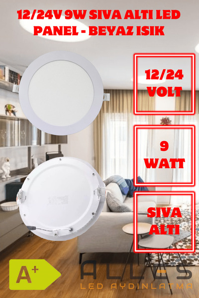 ALLES 12/24V 9W SIVA ALTI LED PANEL - BEYAZ IŞIK