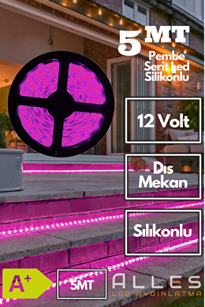 ALLES PEMBE ŞERİT LED SİLİKONLU - 5 METRE - 12V