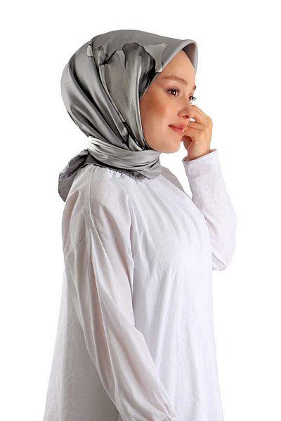 Bursa İpek وشاح حريري رمادي منقوش من Twill - أوسن