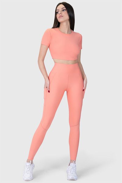 Superstacy Peach Sports Leggings with High Waist Pockets