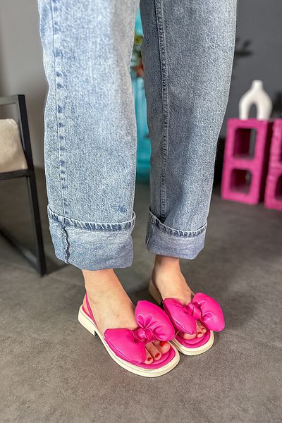 SHOEBELLAS Γυναικεία πέδιλα Piping Fuchsia Pinky - Λεπτομέρεια φιόγκου