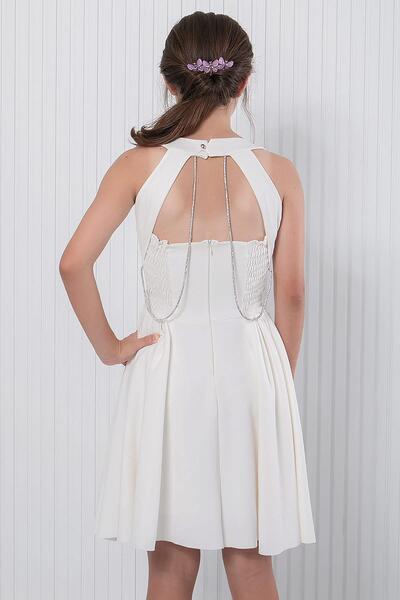 SUBU TASARIM Βραδινό Φόρεμα Εκρού - Λεπτομέρεια από πέτρα, Μοντέλο MDV344