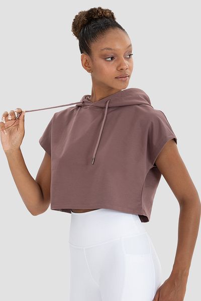 Superstacy Alice Hooded Short Sleeve Dark Rose Crop Sweatshirt