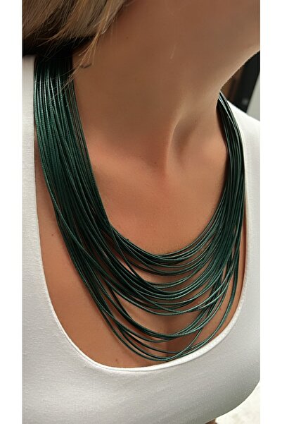 Kutcha Accessories Zümrüt Yeşili Deri Görünümlü Çoklu Dekolte Kolye