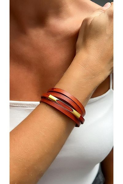 Kutcha Accessories Brown Gold Special Design Leather Bracelet
