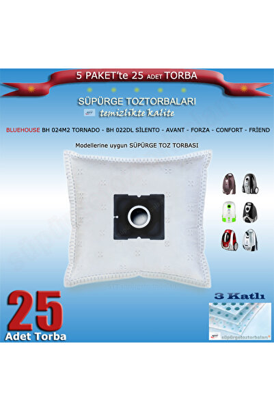 BLUE HOUSE 25 τεμάχια σακούλες σκόνης 200120 Κατάλληλες για μοντέλα BH 024M2 TORNADO - AVANT - FORZA - CONFORT - FRİEND