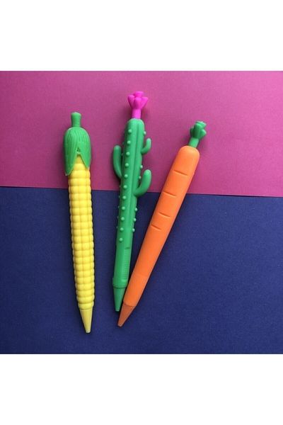 ÜLKEM DAĞITIM Carrot Corn Cactus Tip Pen Set of 3