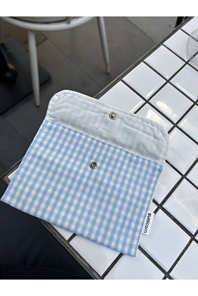 Sumicorn Design Mavi Pötikareli Yıkanabilir Çıtçıtlı Ped Çantası, Mini Cüzdan, Çanta Içi Düzenleyici