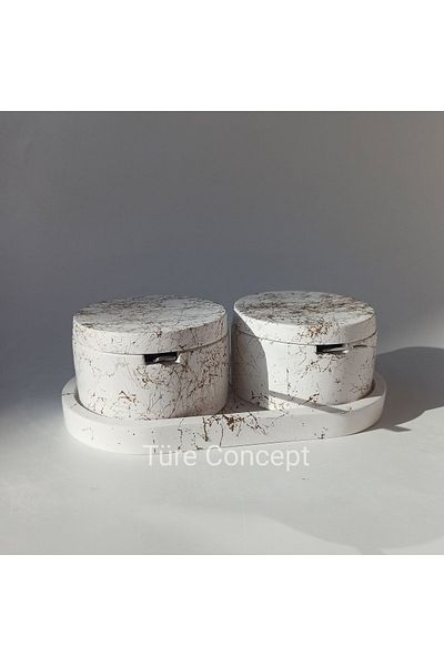 Ture Concept مجموعة وعاء فلفل ملح منقوش باللونين الذهبي والذهبي