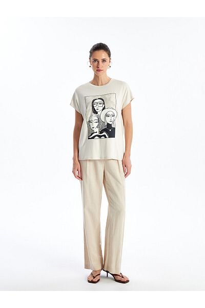 LC Waikiki Γυναικείο T-Shirt LCW - Crew Neck, εμπριμέ, κοντομάνικο
