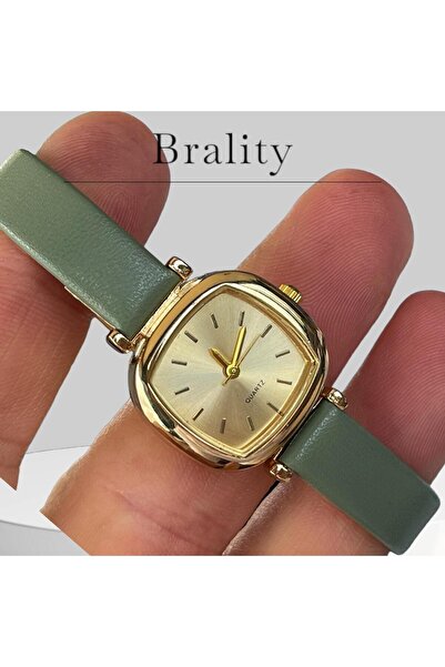 Brality ساعة يد نسائية بتصميم عتيق بسيط... ... ... حزام مسطح بلون واحد... علب...