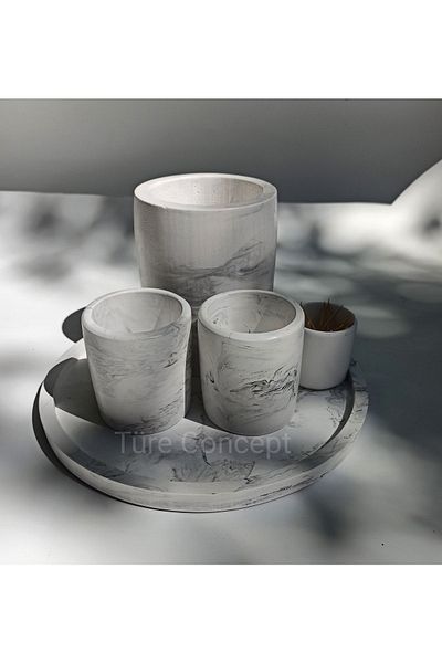 Ture Concept طقم وعاء توابل وملح وفلفل منقوش بالرخام