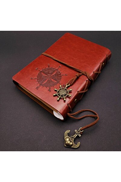 Sarego Lüks Özel Üretim Pusula Desenli Retro Deri Defter Denizciler Hediye Ka...