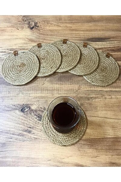 AYŞE SERHOŞOĞLU HOME DESİGN 6 Pieces Coasters, Candle Coasters, Jute Wicker Presentation Coasters, Wicker Table Decor, Machine Stitched