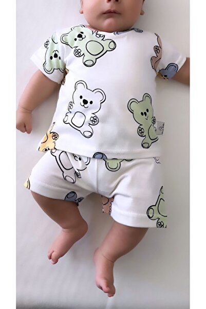 Drop Kids طقم بيجامة أطفال ملونة بنمط الدبدوب - شورت قصير من القطن بنسبة 100%