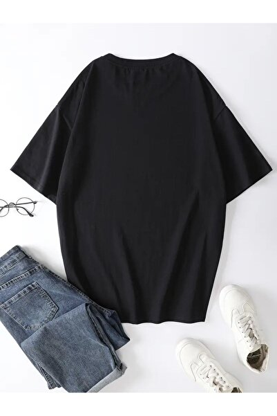 AEMİ Uniszex Red Rolling Stones nyomott nagyméretű pamut póló - Crew Neck