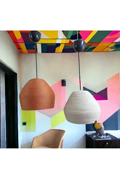 AYŞE SERHOŞOĞLU HOME DESİGN 2'li Dekoratif Hasır Avize, Modern Avize, Tasarım Avize, Rustik Avize, Jüt Halatlı Sarkıt Avize