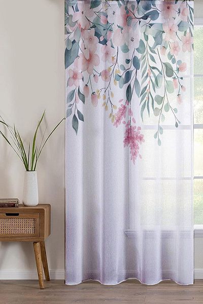 Else Halı Colorful Floral Pattern Printed Decorative Living Room Kitchen Tulle Curtain 140x260cm
