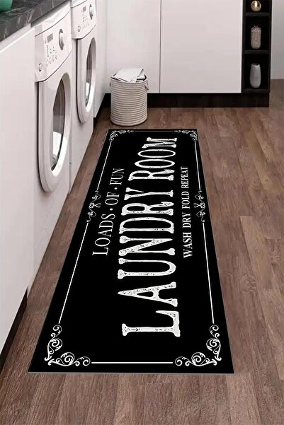 Else Dekor Else Black Laundry Dryer Shower Front Non-Slip Washable Bath Mat Carpet 60x140cm
