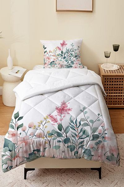 Else Dekor Set de dormit matlasat din microfibră colorat cu modele florale pentru singur și copii