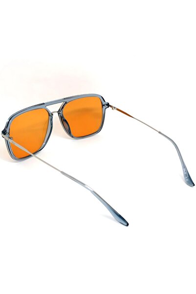 Fila Viral Sunglasses, Orange Glasses, Light Blue Frame and Metal Handle Design