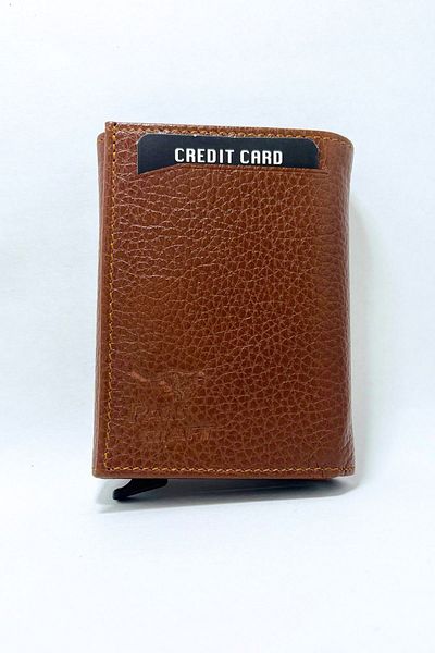 Parscraft Suport pentru carduri portofel cu mecanism automat din piele naturală 100% maro