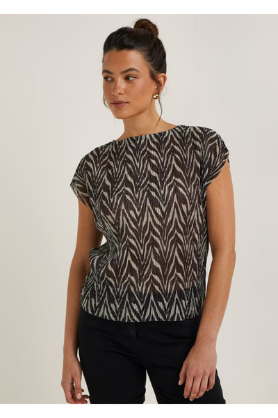 Kübra Tekstil Bluză plisată cu model zebră Kt 002177