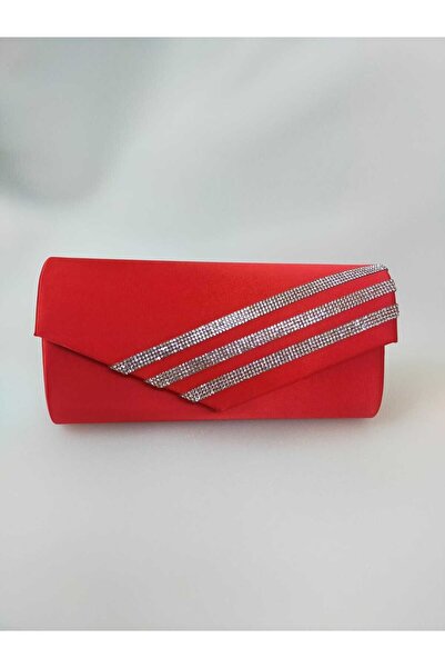 bsc حقيبة فستان سهرة من الساتان الفضي اللامع باللون الأحمر
