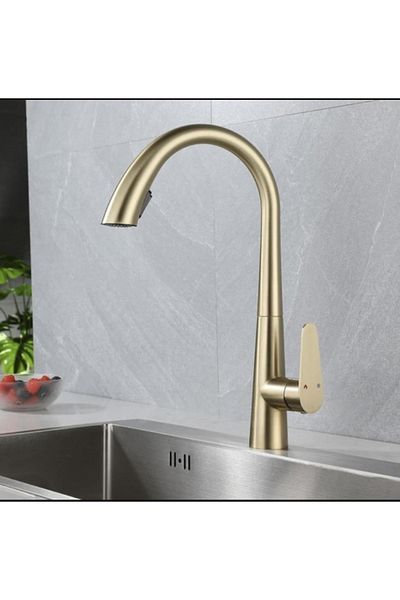 İSAOĞLU YAPI Matte Gold Kitchen Faucet Matte Gold Sink Faucet Hidden Spiral System Kitchen Faucet