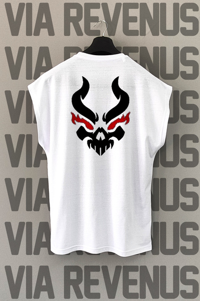 Vordevia Tricou sport alb - imprimat cu spatele diavolului, mâneci zero