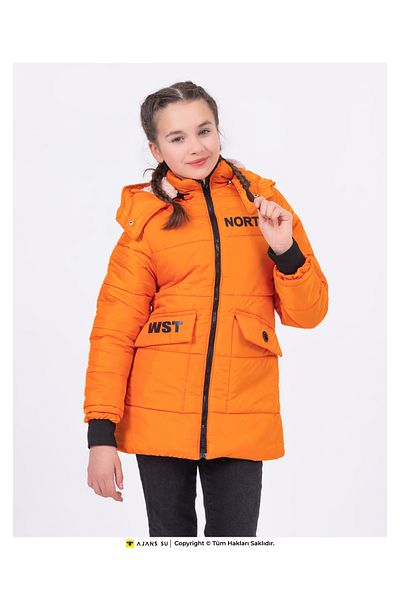 WST SPORT WEAR Girl's Inflatable Hooded Winter Coat - Fiber and Welsoft, Windproof